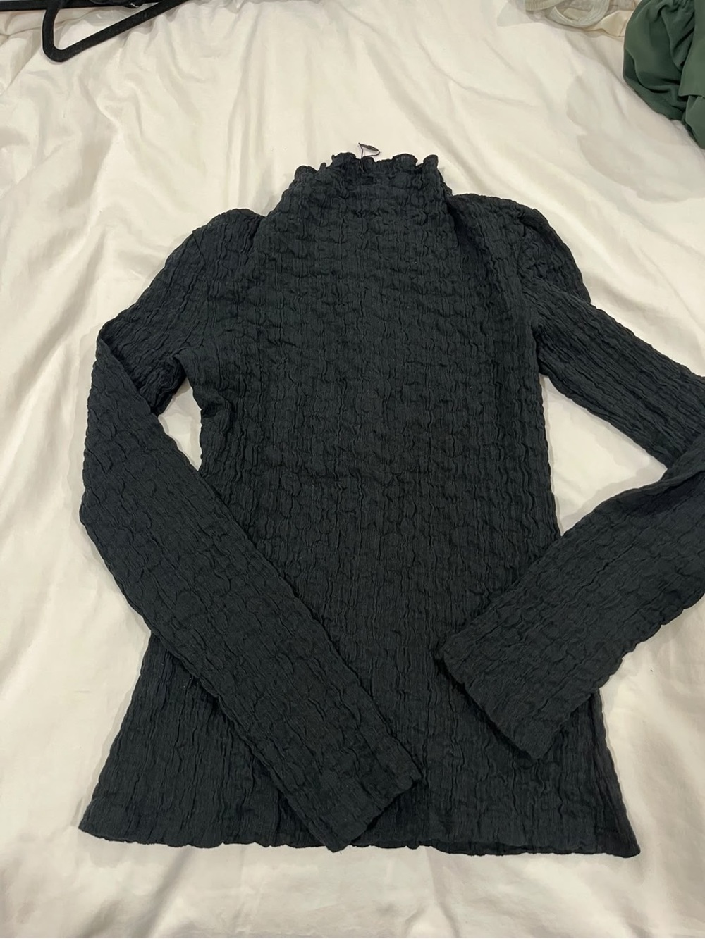 Zara womens Black Textured Long-Sleeve Mock Neck Top size S